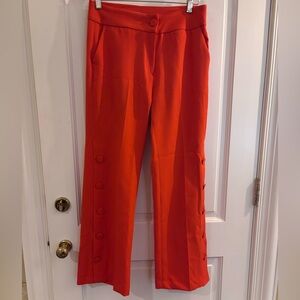 Vibrant Orange Button-Detail Pants